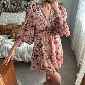 One Pretty Time Anthro OPT Floral Bohemian V-Neck Flowy Degage Dress XS